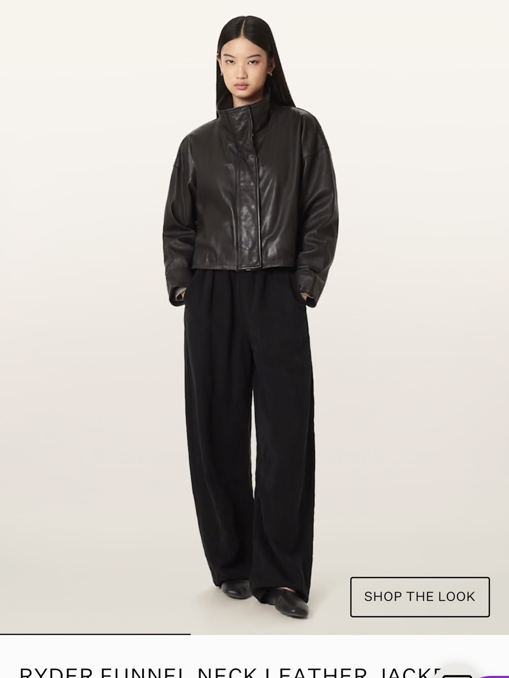 All Saints Ryder Black Cropped Leather Jacket - Picture 10 of 16